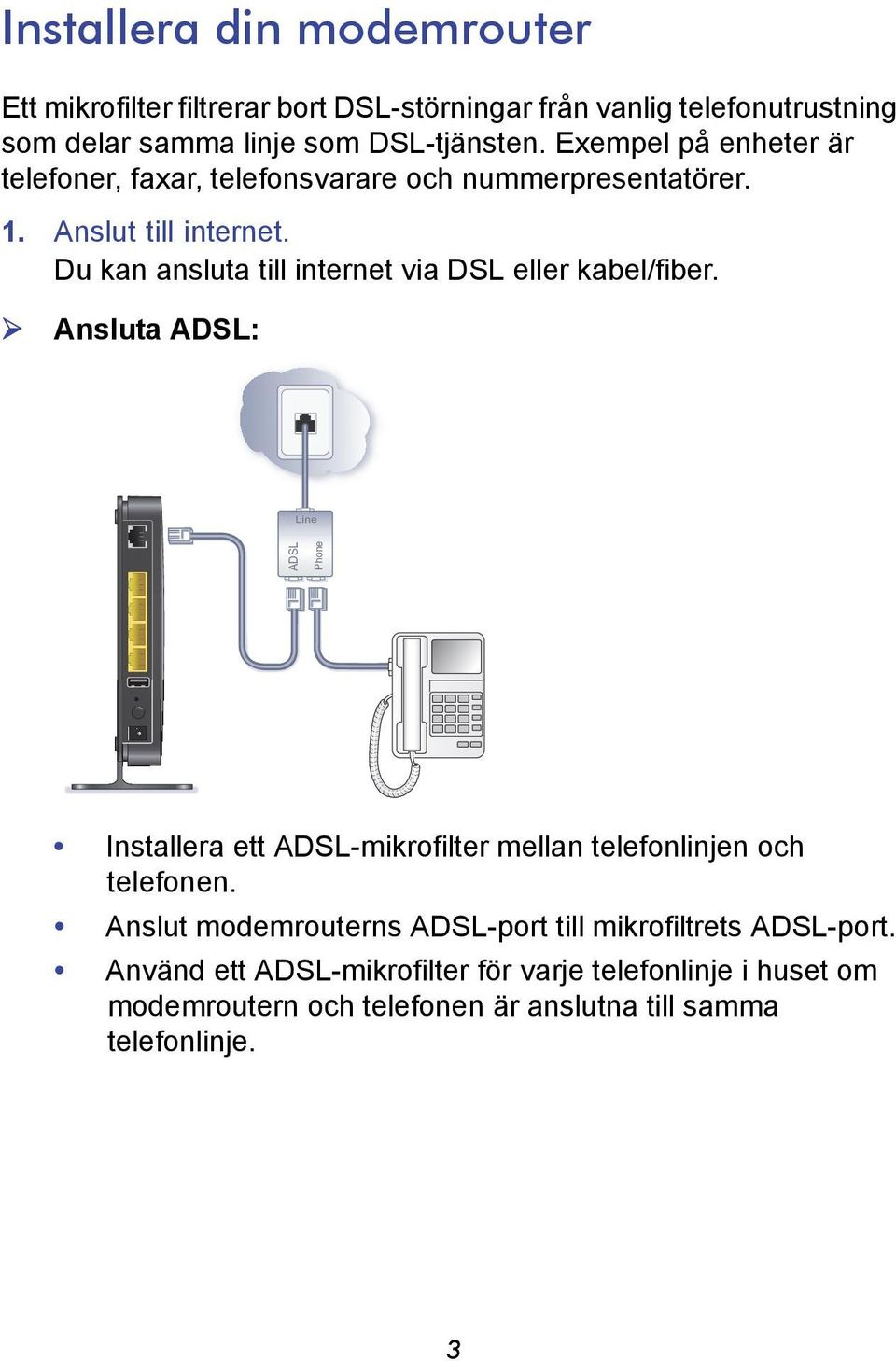 Du kan ansluta till internet via DSL eller kabel/fiber.