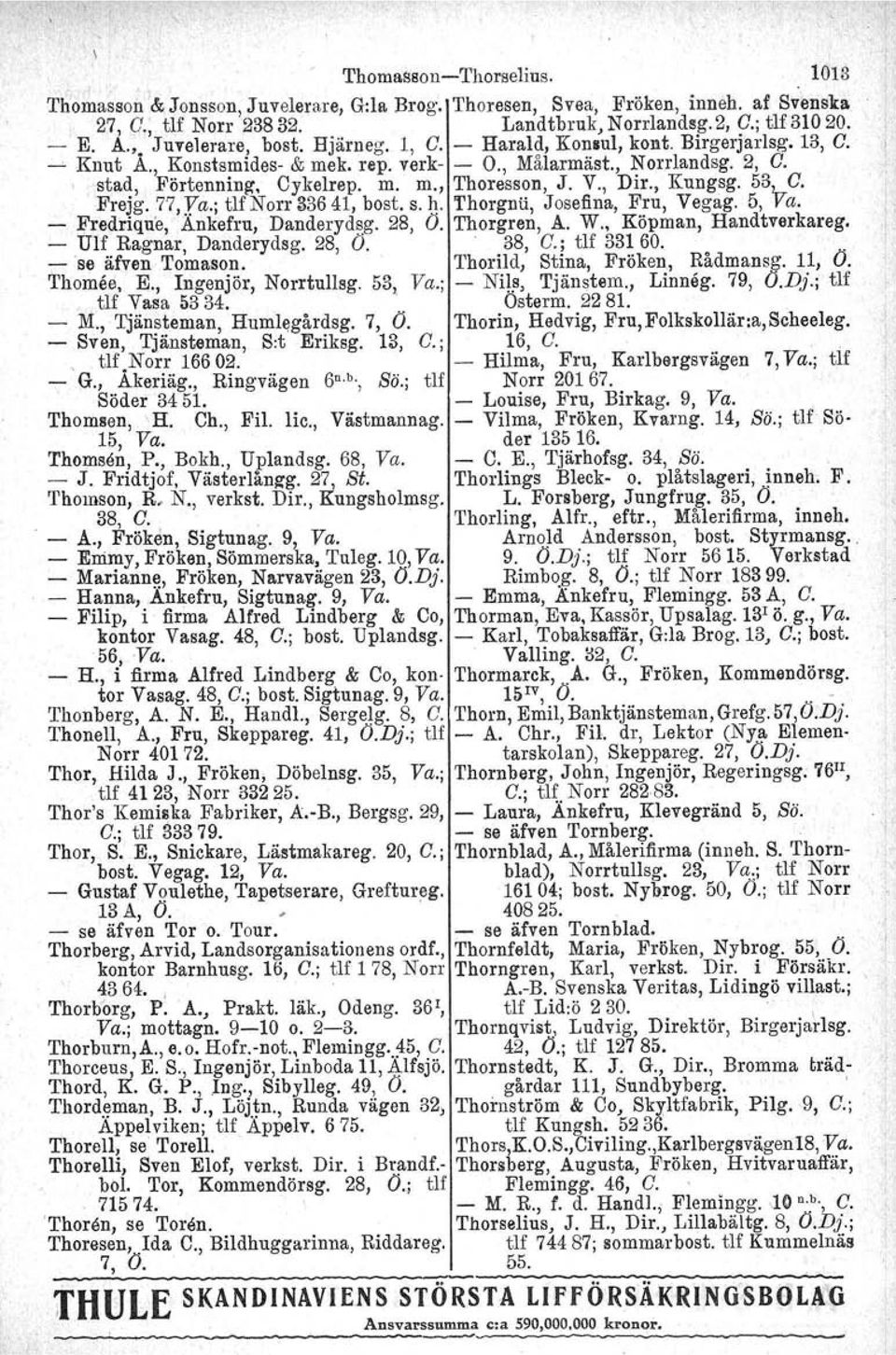 V., Dir., Kungsg. 531,-,C. Frejg: n,ya.; tlf Norr 336 41, bost. s. 4. Thorgnli, Josefina, Fru, Ve gag. 5, va,. - Ji'rednque, Ankefru,Danderyd?g. 28, Ö. Thorgren, A. W., Köpman, Handtverkareg.