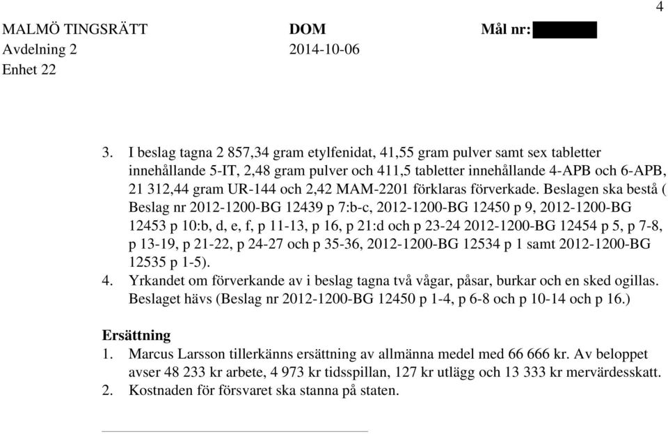 MAM-2201 förklaras förverkade.