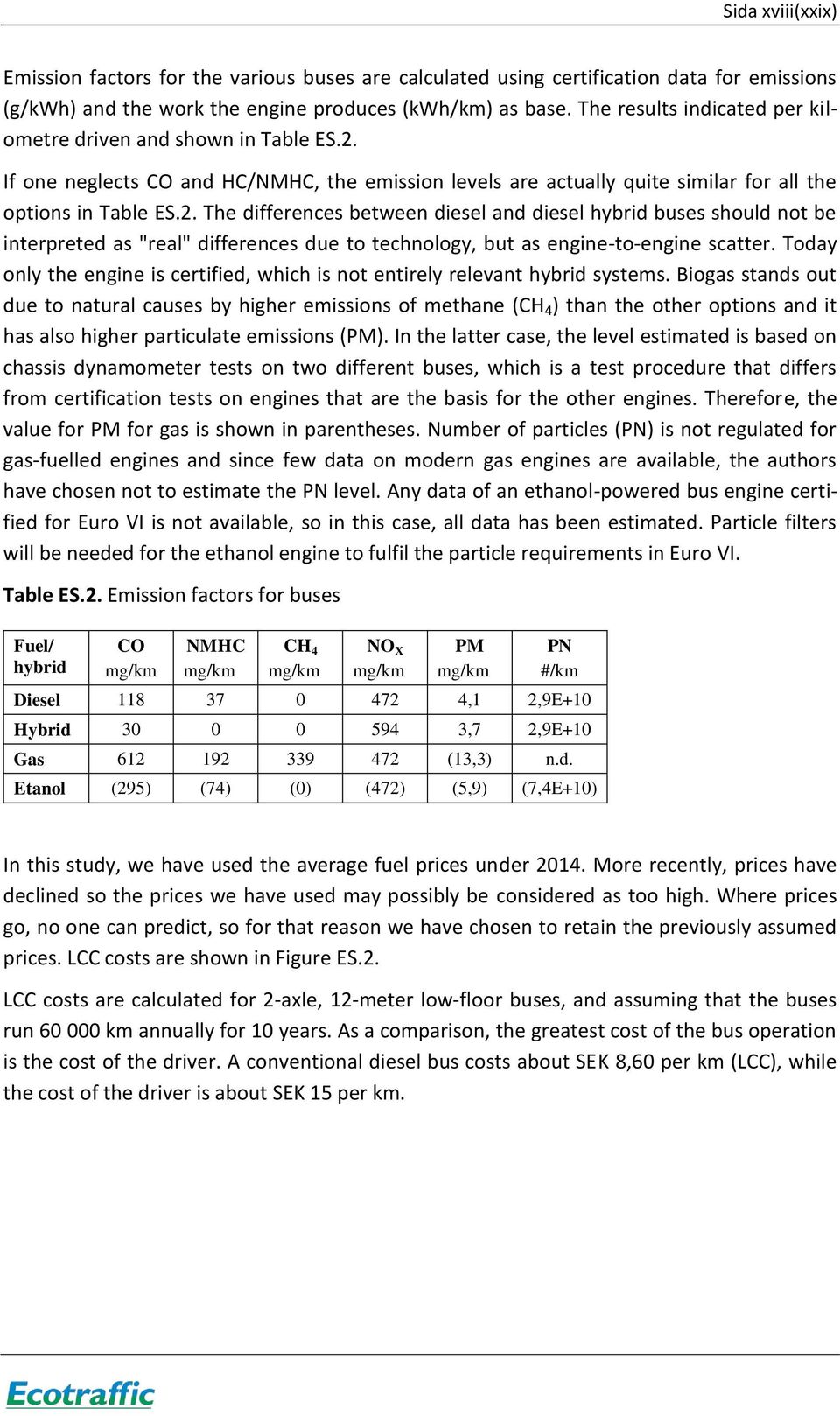 If one neglects CO and HC/NMHC, the emission levels are actually quite similar for all the options in Table ES.2.