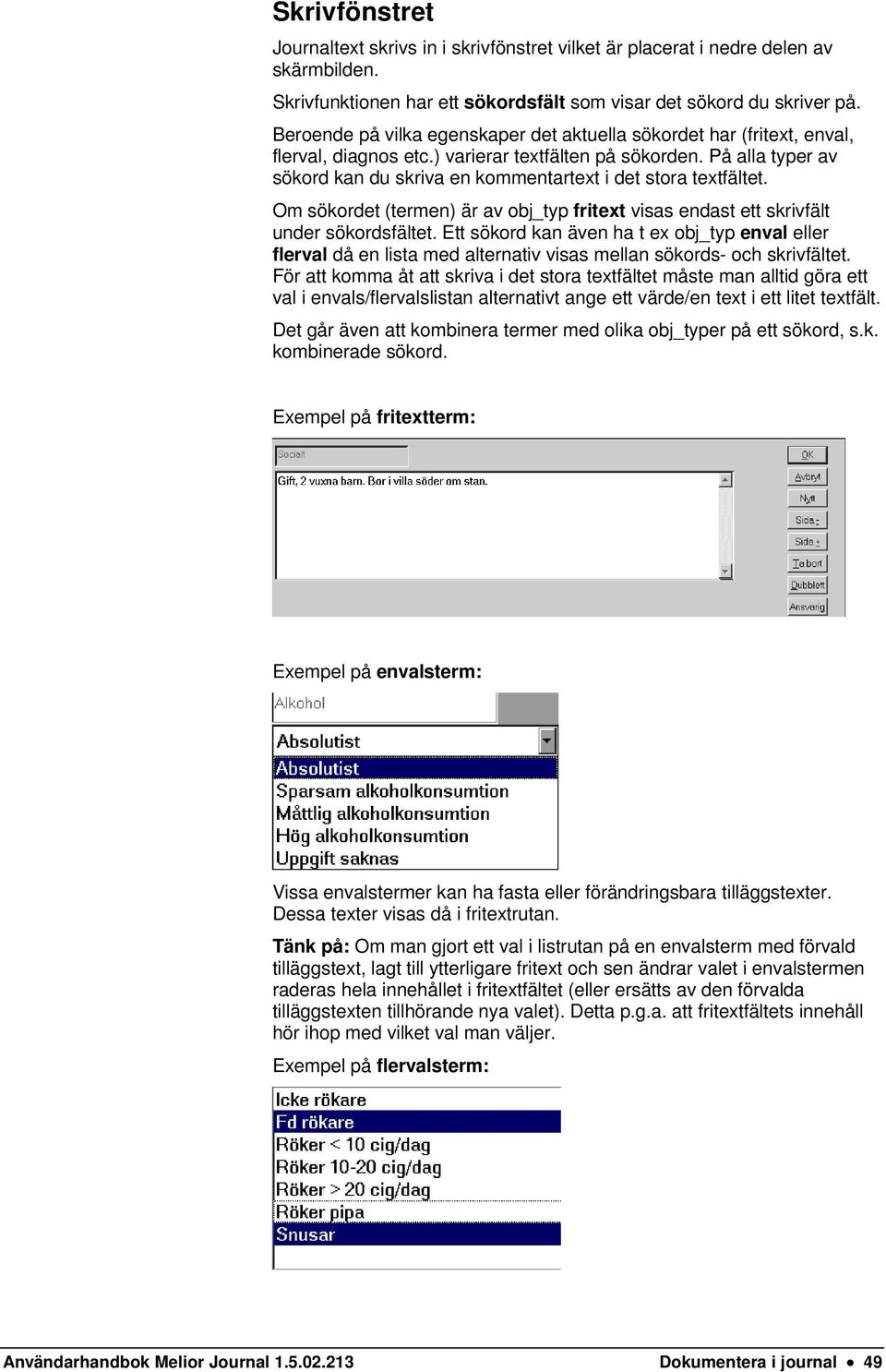 På alla typer av sökord kan du skriva en kommentartext i det stora textfältet. Om sökordet (termen) är av obj_typ fritext visas endast ett skrivfält under sökordsfältet.