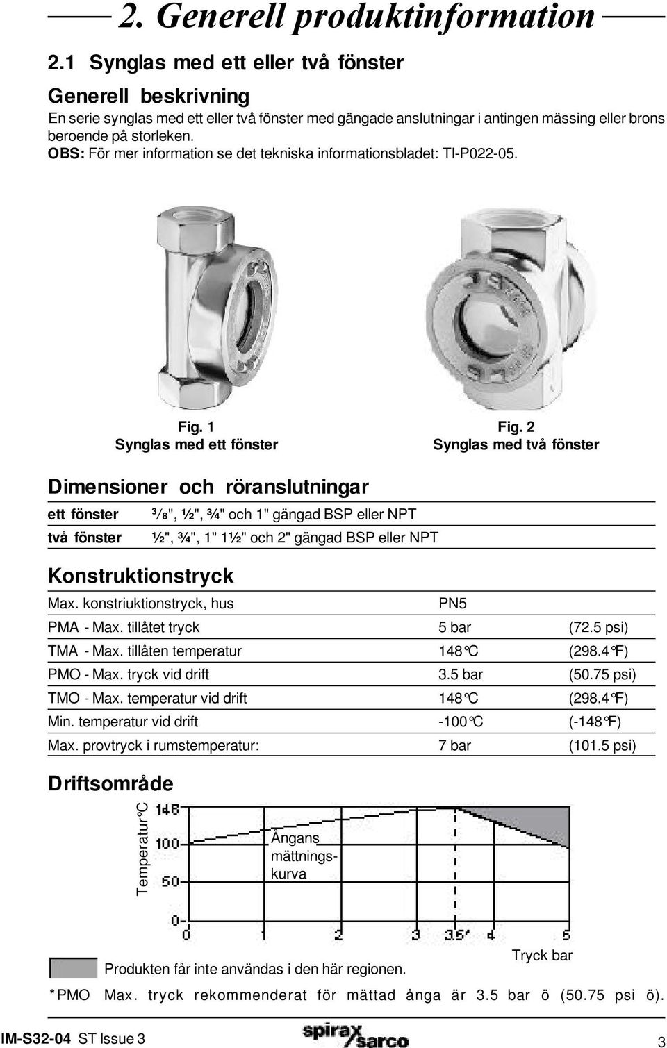 OBS: För mer information se det tekniska informationsbladet: TI-P022-05. Fig. 1 Synglas med ett fönster Fig.