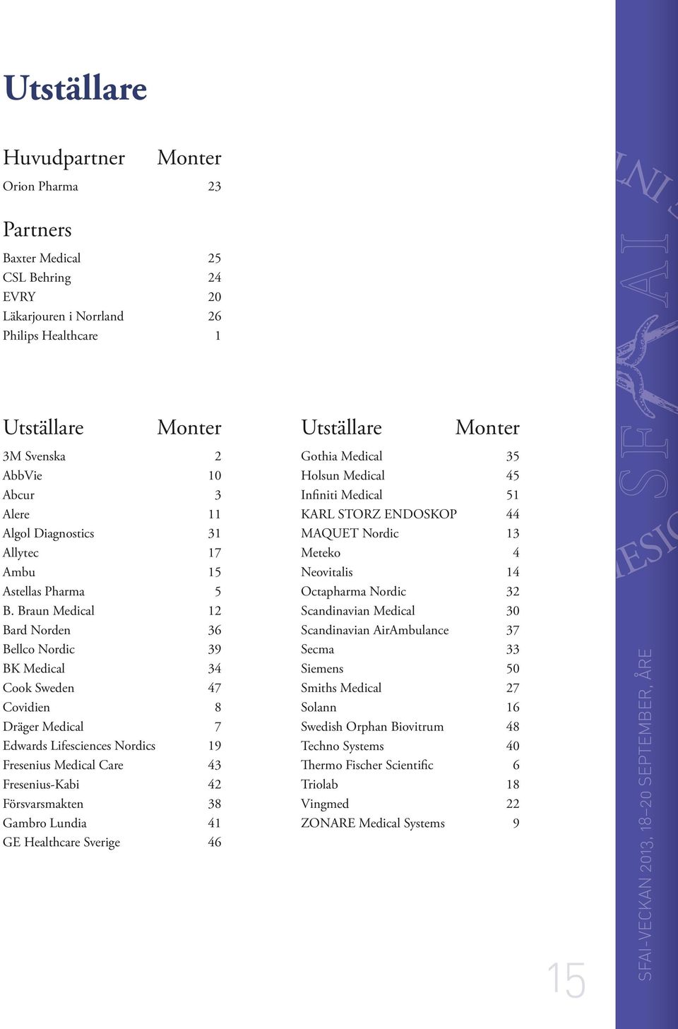 Braun Medical 12 Bard Norden 36 Bellco Nordic 39 BK Medical 34 Cook Sweden 47 Covidien 8 Dräger Medical 7 Edwards Lifesciences Nordics 19 Fresenius Medical Care 43 Fresenius-Kabi 42 Försvarsmakten 38