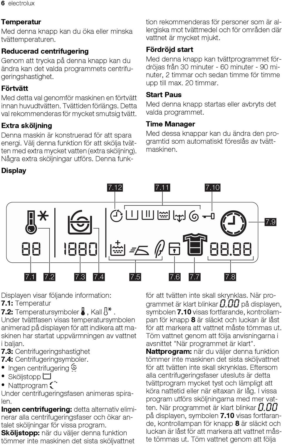 Tvättiden förlängs. Detta val rekommenderas för mycket smutsig tvätt. Extra sköljning Denna maskin är konstruerad för att spara energi.