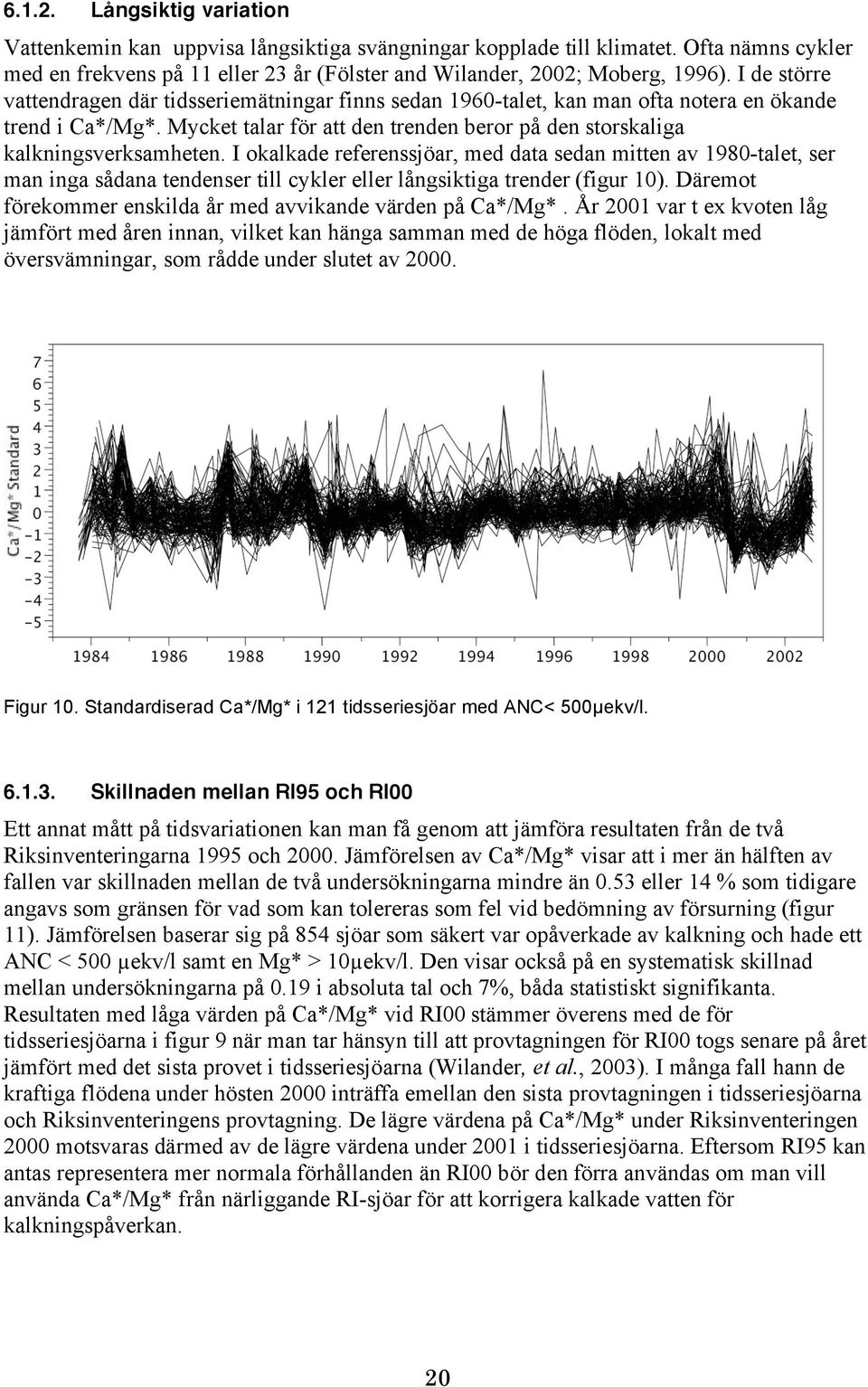 I okalkade referenssjöar, med data sedan mitten av 1980-talet, ser man inga sådana tendenser till cykler eller långsiktiga trender (figur 10).