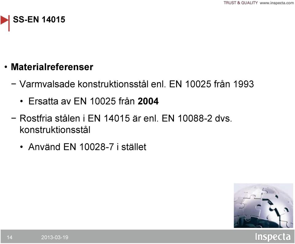 EN 10025 från 1993 Ersatta av EN 10025 från 2004