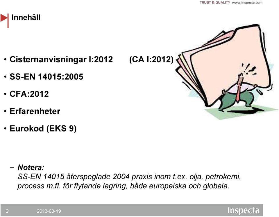 SS-EN 14015 återspeglade 2004 praxis inom t.ex.