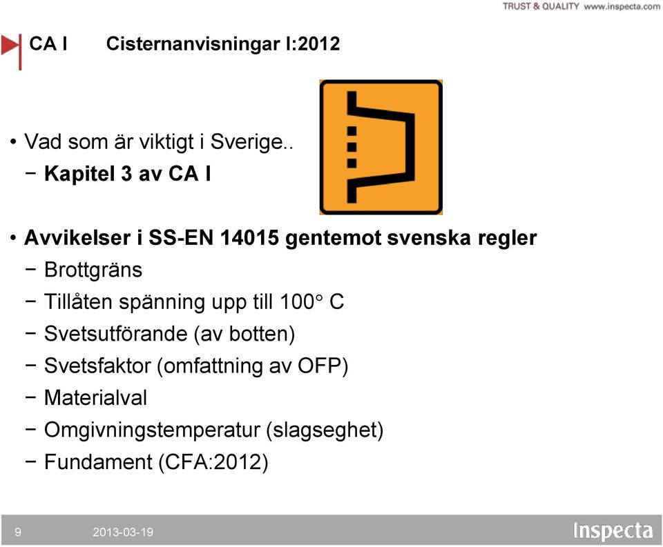 Brottgräns Tillåten spänning upp till 100 C Svetsutförande (av botten)