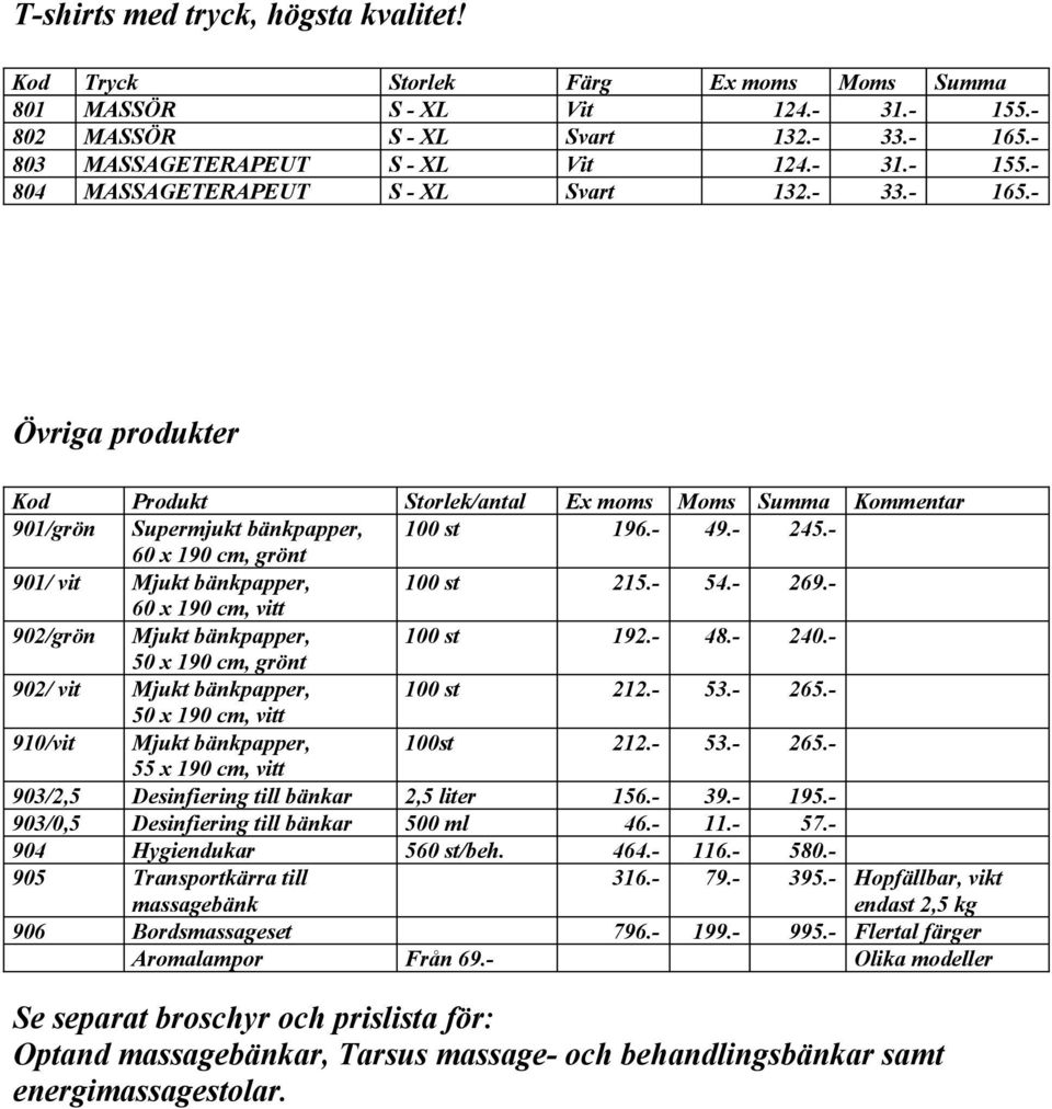 - 54.- 269.- 60 x 190 cm, vitt 902/grön Mjukt bänkpapper, 100 st 192.- 48.- 240.- 50 x 190 cm, grönt 902/ vit Mjukt bänkpapper, 100 st 212.- 53.- 265.