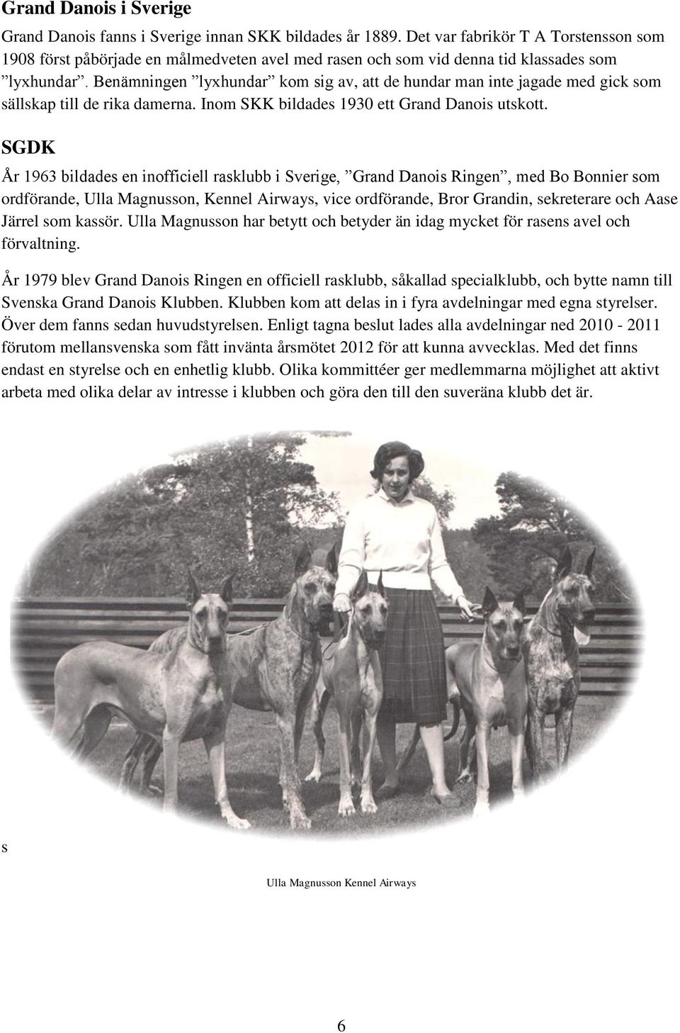 Benämningen lyxhundar kom sig av, att de hundar man inte jagade med gick som sällskap till de rika damerna. Inom SKK bildades 1930 ett Grand Danois utskott.