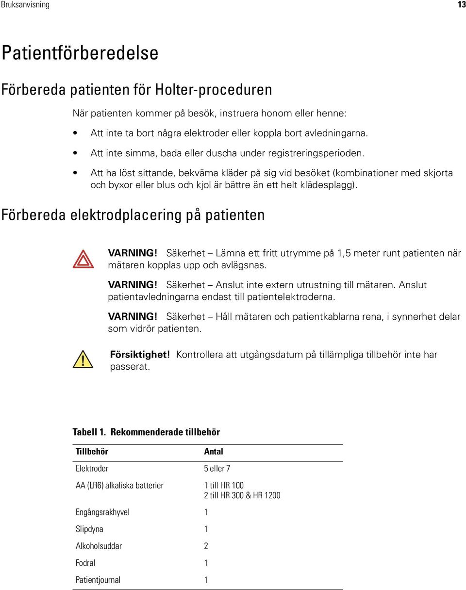 Att ha löst sittande, bekväma kläder på sig vid besöket (kombinationer med skjorta och byxor eller blus och kjol är bättre än ett helt klädesplagg). Förbereda elektrodplacering på patienten VARNING!