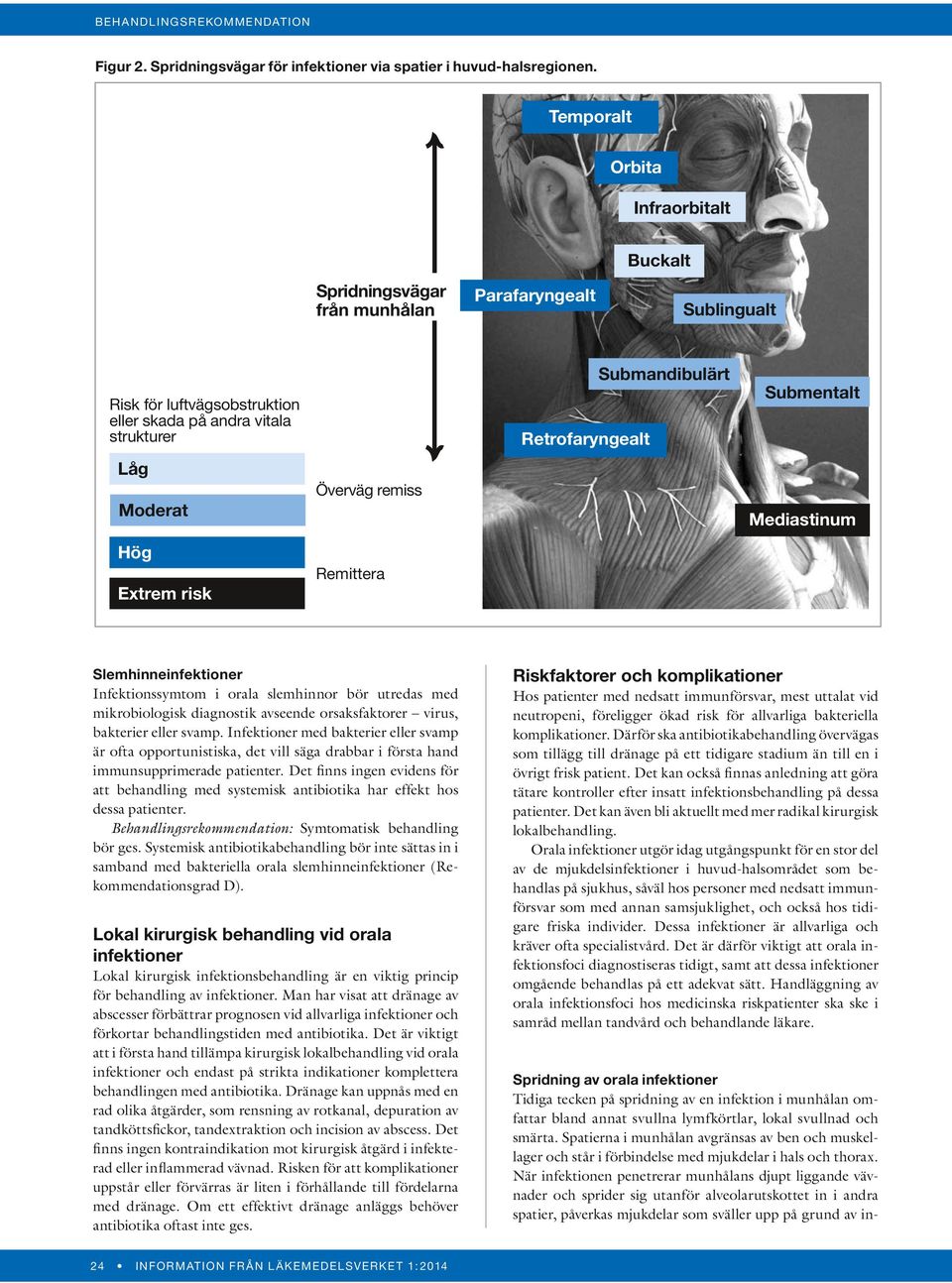 remiss Remittera Retrofaryngealt Submandibulärt Submentalt Mediastinum Slemhinneinfektioner Infektionssymtom i orala slemhinnor bör utredas med mikrobiologisk diagnostik avseende orsaksfaktorer