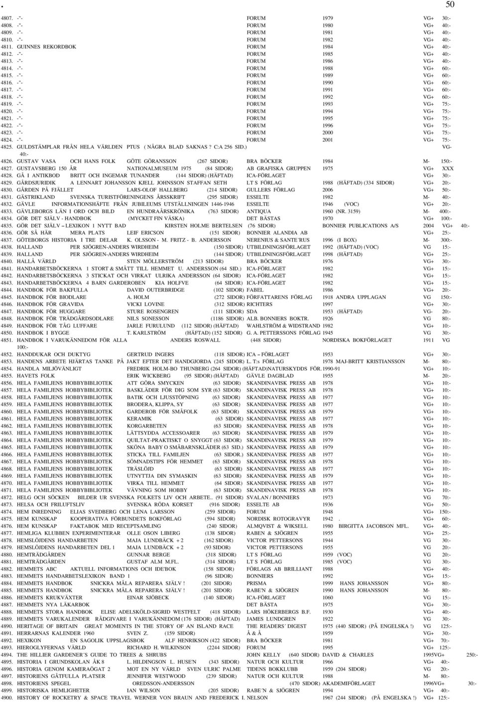 -"- FORUM 1992 VG+ 60:- 4819. -"- FORUM 1993 VG+ 75:- 4820. -"- FORUM 1994 VG+ 75:- 4821. -"- FORUM 1995 VG+ 75:- 4822. -"- FORUM 1996 VG+ 75:- 4823. -"- FORUM 2000 VG+ 75:- 4824.