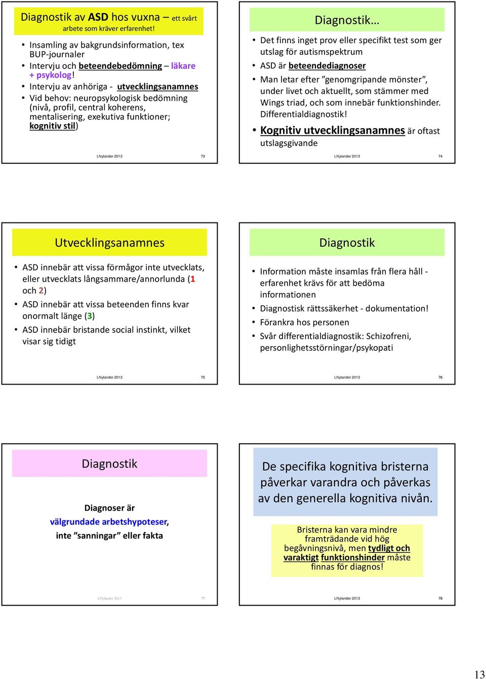 eller specifikt test som ger utslag för autismspektrum ASD är beteendediagnoser Man letar efter genomgripande mönster, under livet och aktuellt, som stämmer med Wings triad, och som innebär