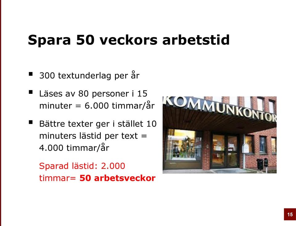 000 timmar/år Bättre texter ger i stället 10 minuters