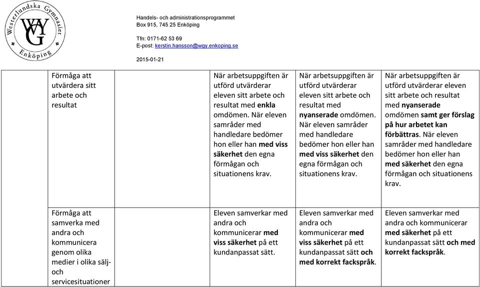 När eleven samråder med handledare bedömer hon eller han med viss säkerhet den egna förmågan och situationens krav.