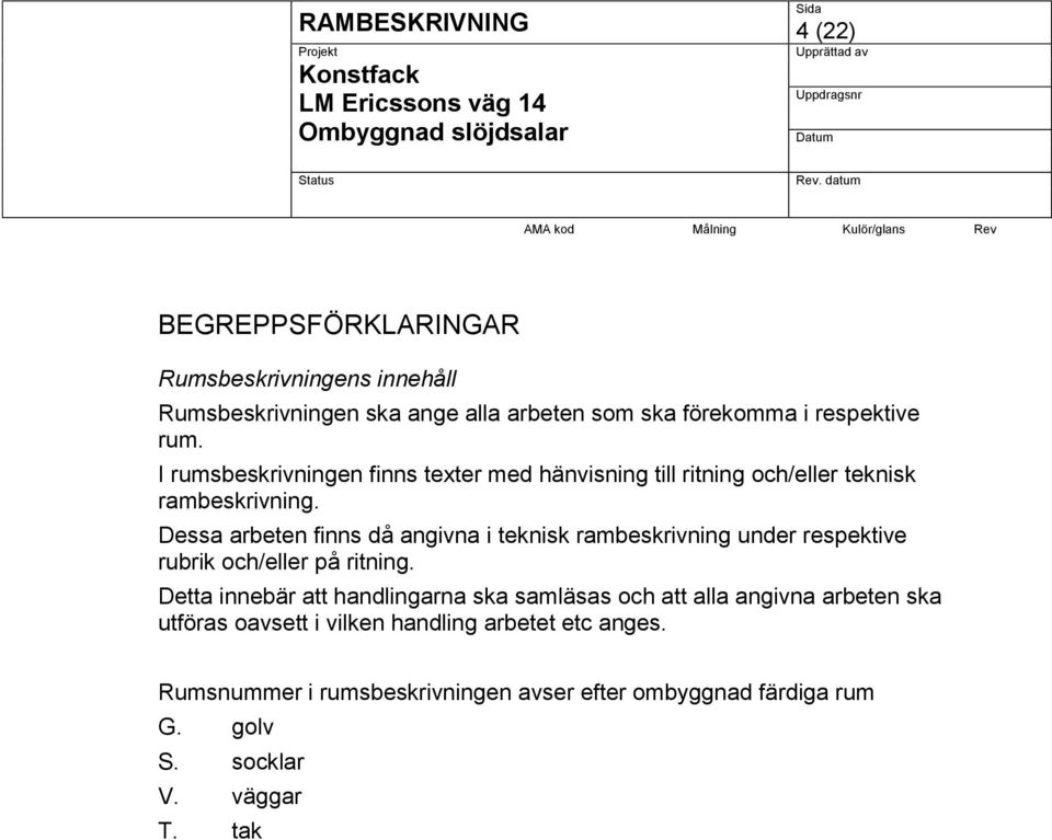 Dessa arbeten finns då angivna i teknisk rambeskrivning under respektive rubrik och/eller på ritning.