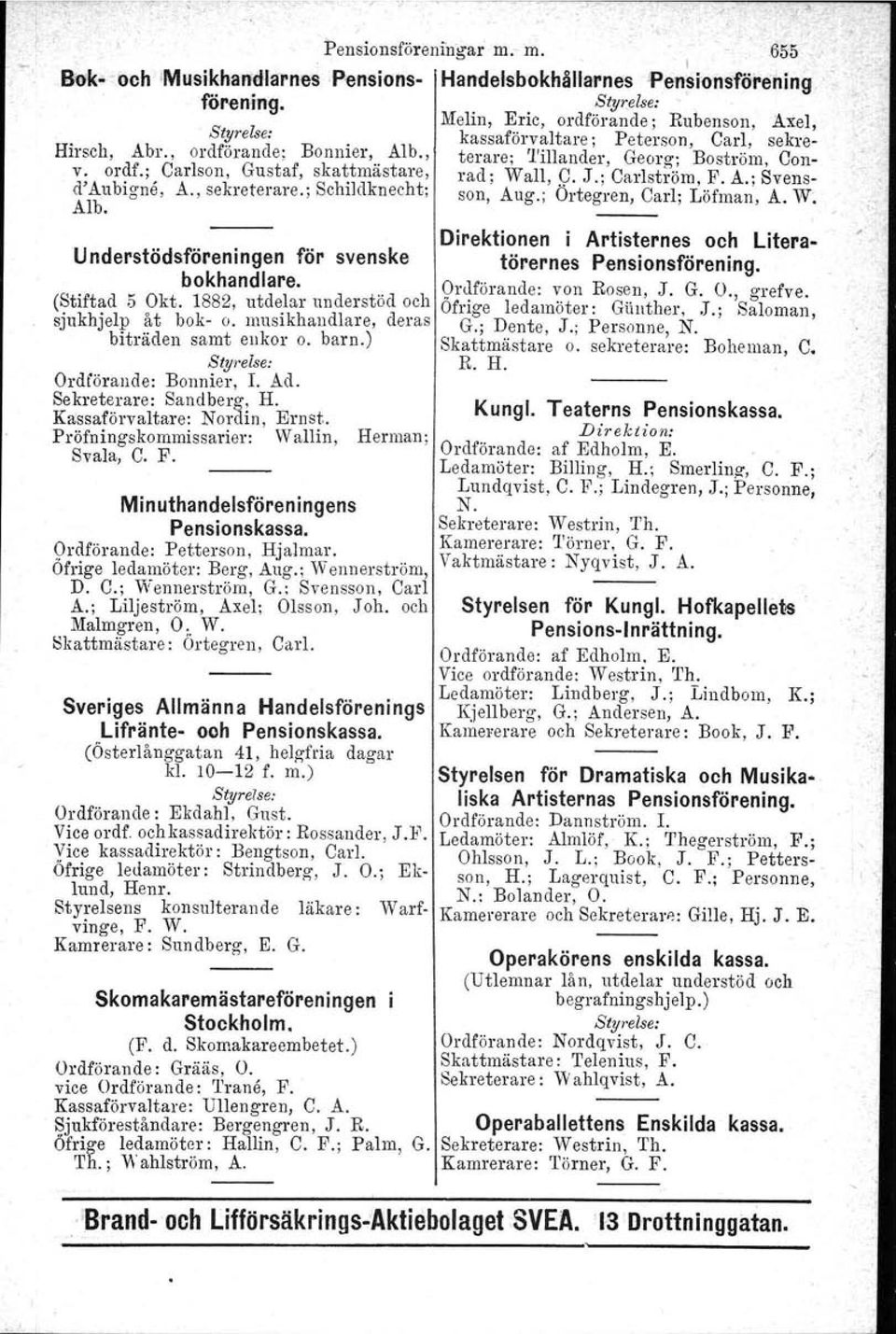 Jo; Carlström. F. A.; Svensd'Aubignå, A., sekreterare.; Schildknecht; son, Aug.; Ortegren, Carl; Löfman, A. W: Alb.