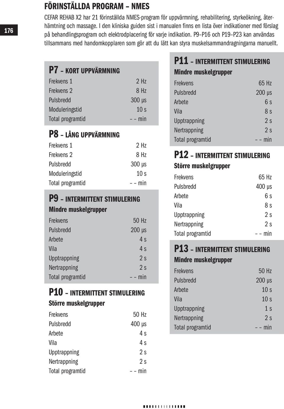 P9 P16 och P19 P23 kan användas tillsammans med handomkopplaren som gör att du lätt kan styra muskelsammandragningarna manuellt.