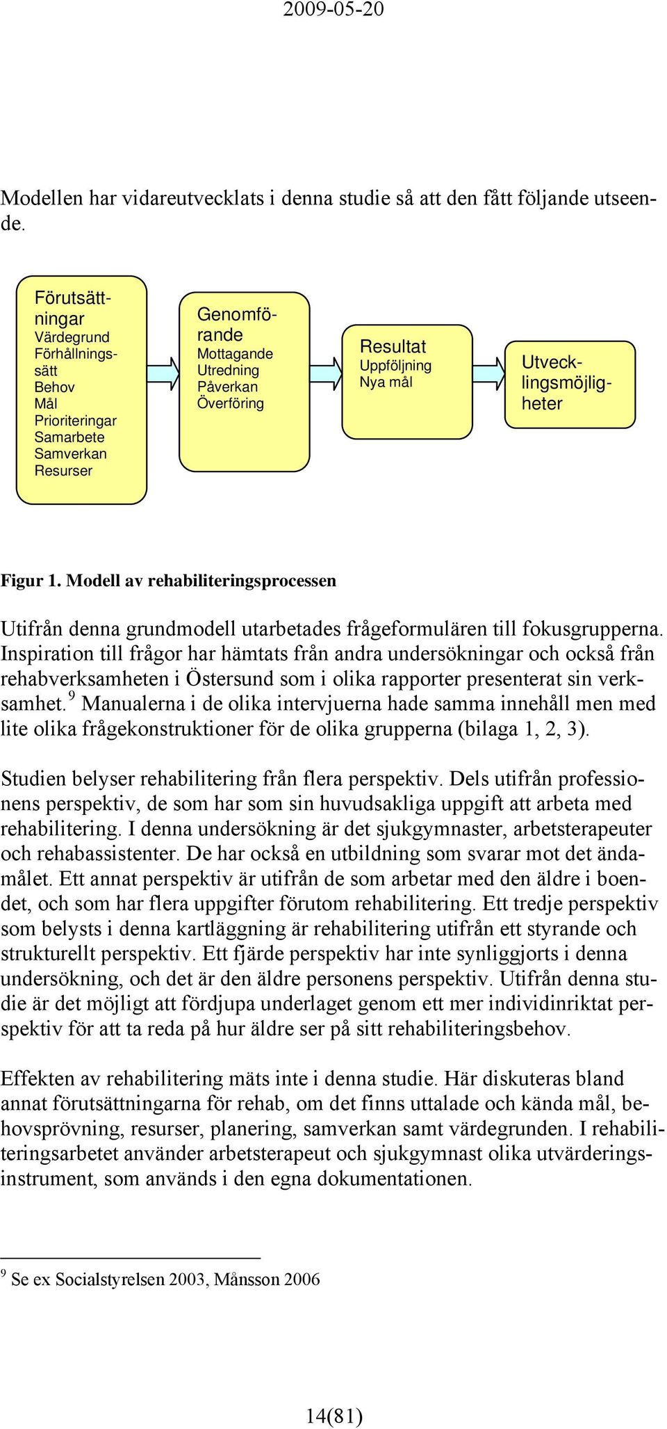 mål Figur 1. Modell av rehabiliteringsprocessen Utifrån denna grundmodell utarbetades frågeformulären till fokusgrupperna.