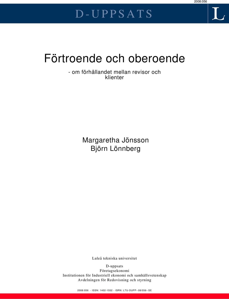 Företagsekonomi Institutionen för Industriell ekonomi och samhällsvetenskap