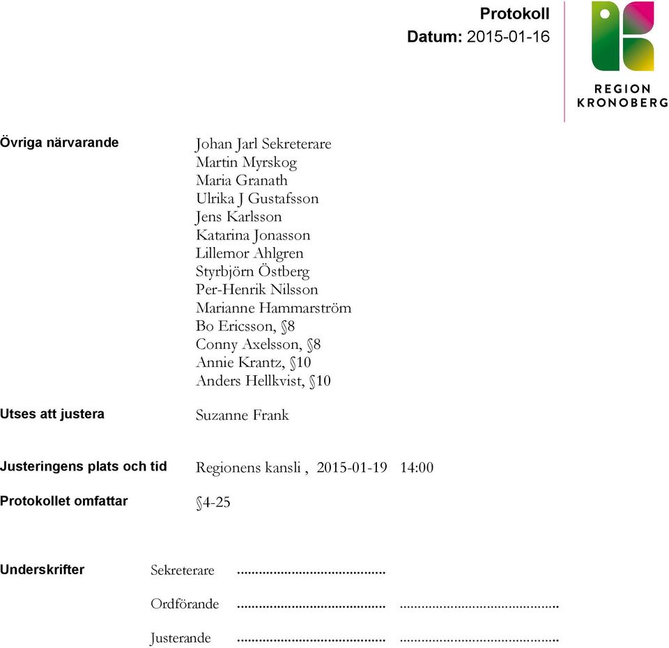 Ericsson, 8 Conny Axelsson, 8 Annie Krantz, 10 Anders Hellkvist, 10 Suzanne Frank Justeringens plats och tid