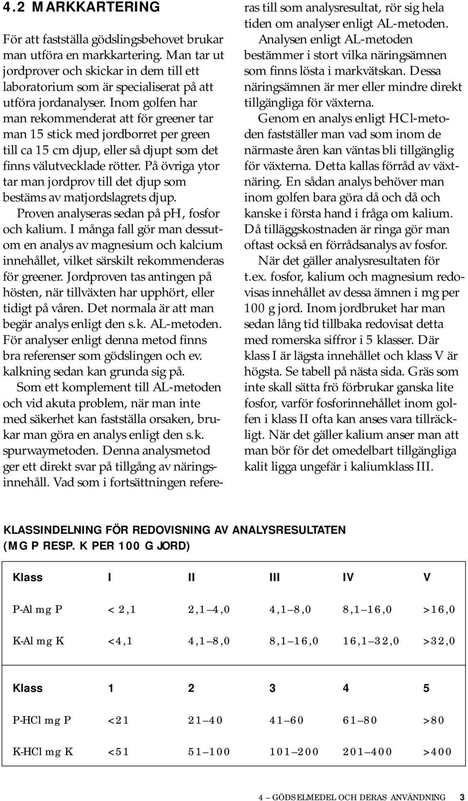 Inom golfen har man rekommenderat att för greener tar man 15 stick med jordborret per green till ca 15 cm djup, eller så djupt som det finns välutvecklade rötter.