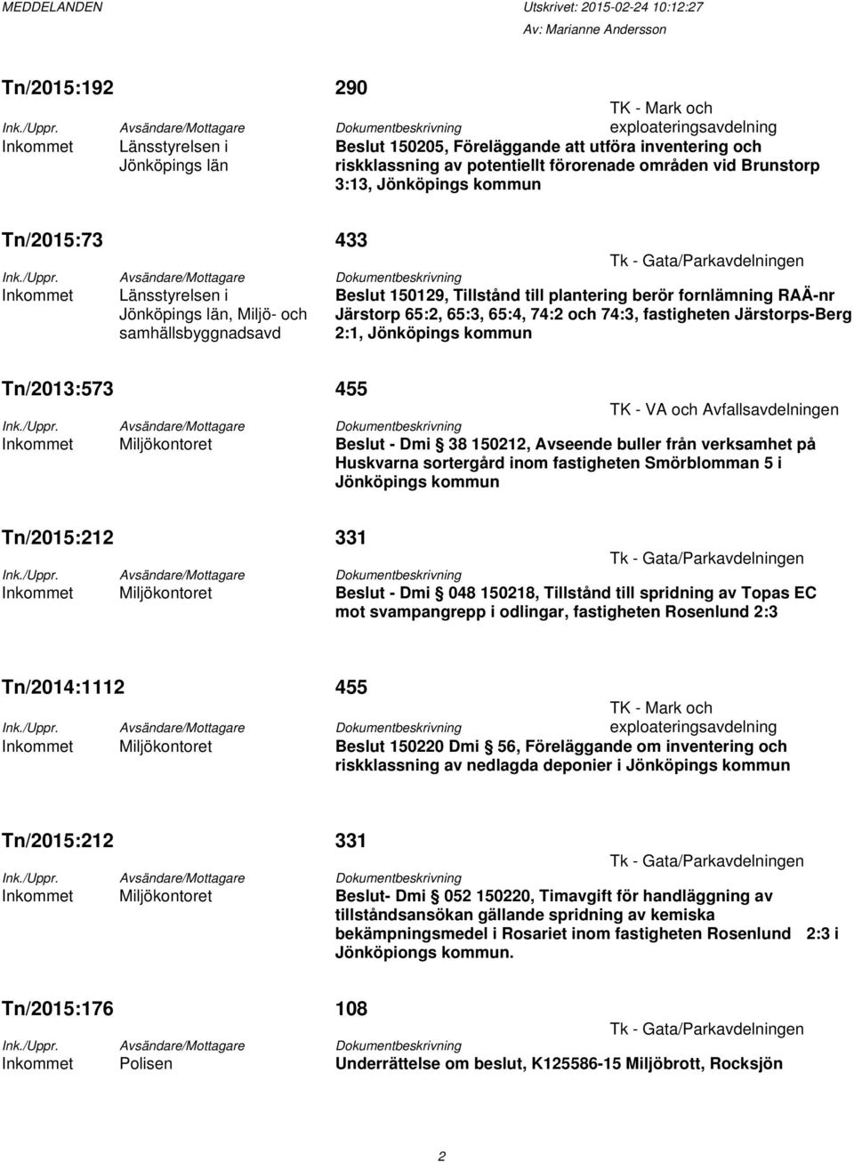 områden vid Brunstorp 3:13, Jönköpings kommun Tn/2015:73 433 Ink./Uppr.