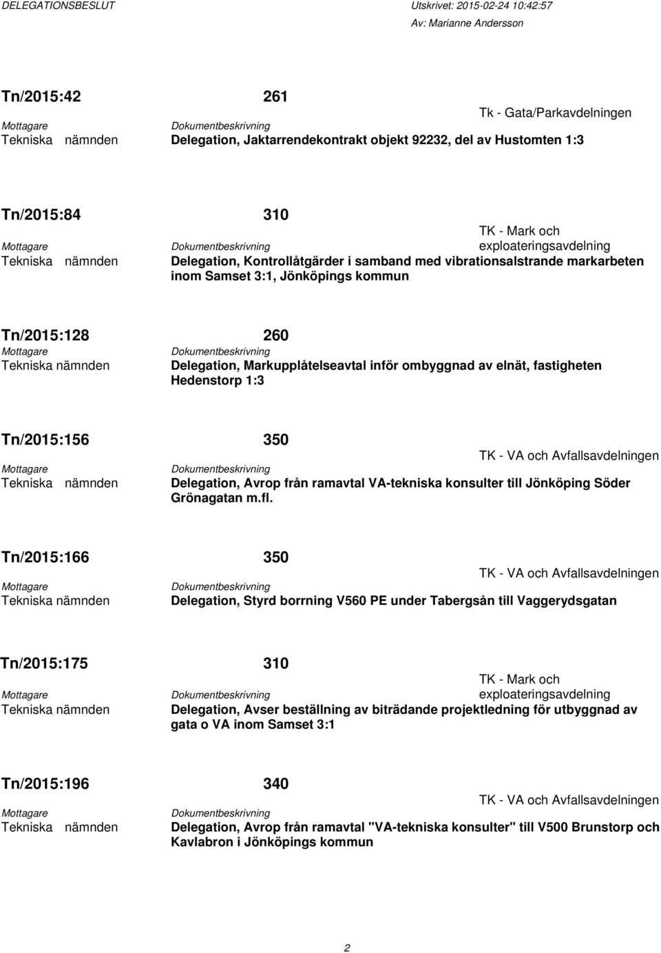 markarbeten inom Samset 3:1, Jönköpings kommun Tn/2015:128 260 Mottagare Dokumentbeskrivning Tekniska nämnden Delegation, Markupplåtelseavtal inför ombyggnad av elnät, fastigheten Hedenstorp 1:3