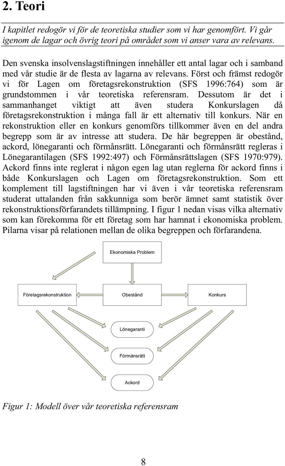 Först och främst redogör vi för Lagen om företagsrekonstruktion (SFS 1996:764) som är grundstommen i vår teoretiska referensram.