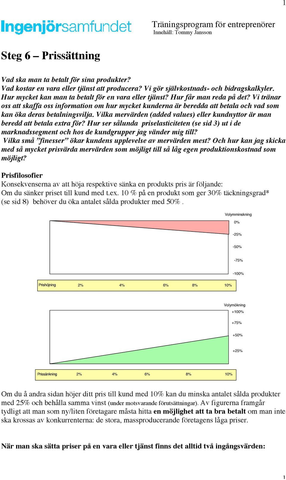 Vi tränar oss att skaffa oss information om hur mycket kunderna är beredda att betala och vad som kan öka deras betalningsvilja.