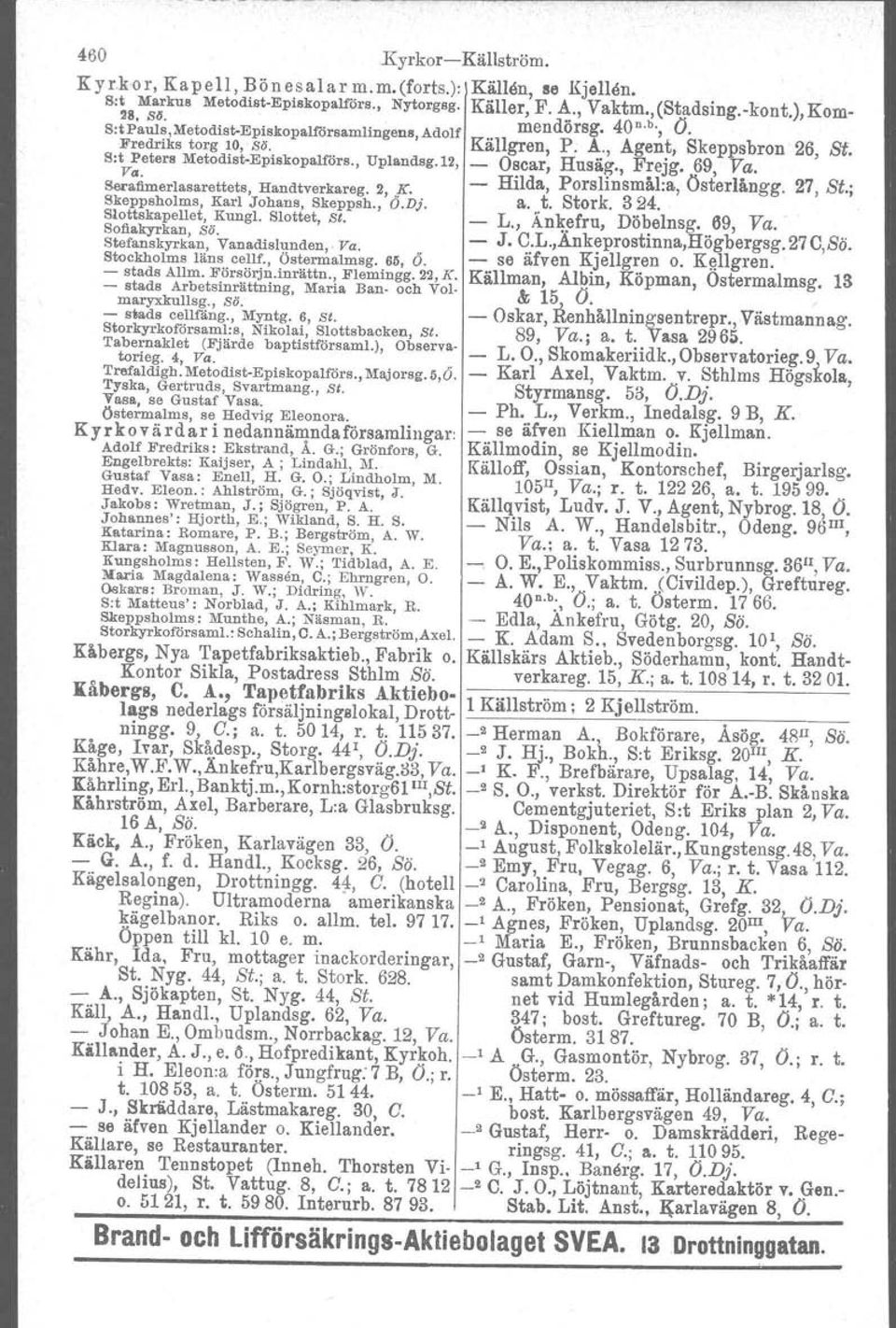 B,t Petera Metodist-Episkopalförs., Uplandsg.12, _ Oscar, Hnsäg., Frejg. 69, Va. S::timerlasarettets, Handtverkareg. 2,.K. - Hilda, Porslinsmål:a, Österlångg. 27, St.