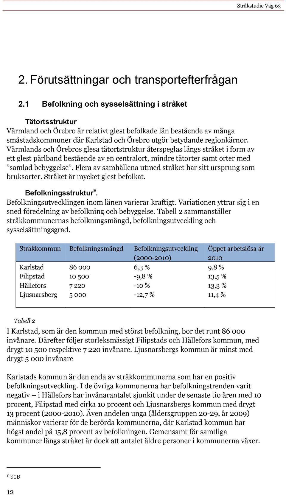 Värmlands och Örebros glesa tätortstruktur återspeglas längs stråket i form av ett glest pärlband bestående av en centralort, mindre tätorter samt orter med samlad bebyggelse.