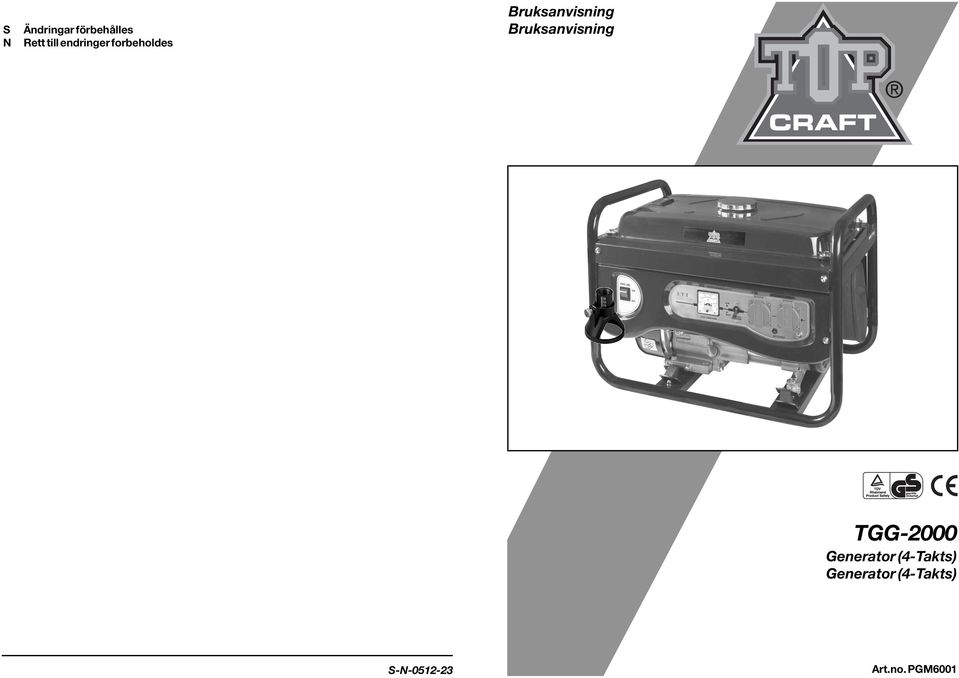 Bruksanvisning TGG-2000 Generator