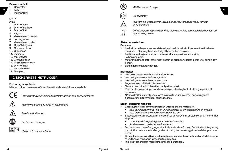 SIKKERHETSINSTRUKSER Forklaring av symboler I denne bruksanvisningen og/eller på maskinen brukes følgende symboler: I samsvar med gjeldende sikkerhetsstandarder i europeiske direktiver.