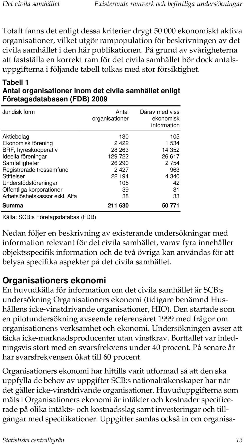 På grund av svårigheterna att fastställa en korrekt ram för det civila samhället bör dock antalsuppgifterna i följande tabell tolkas med stor försiktighet.