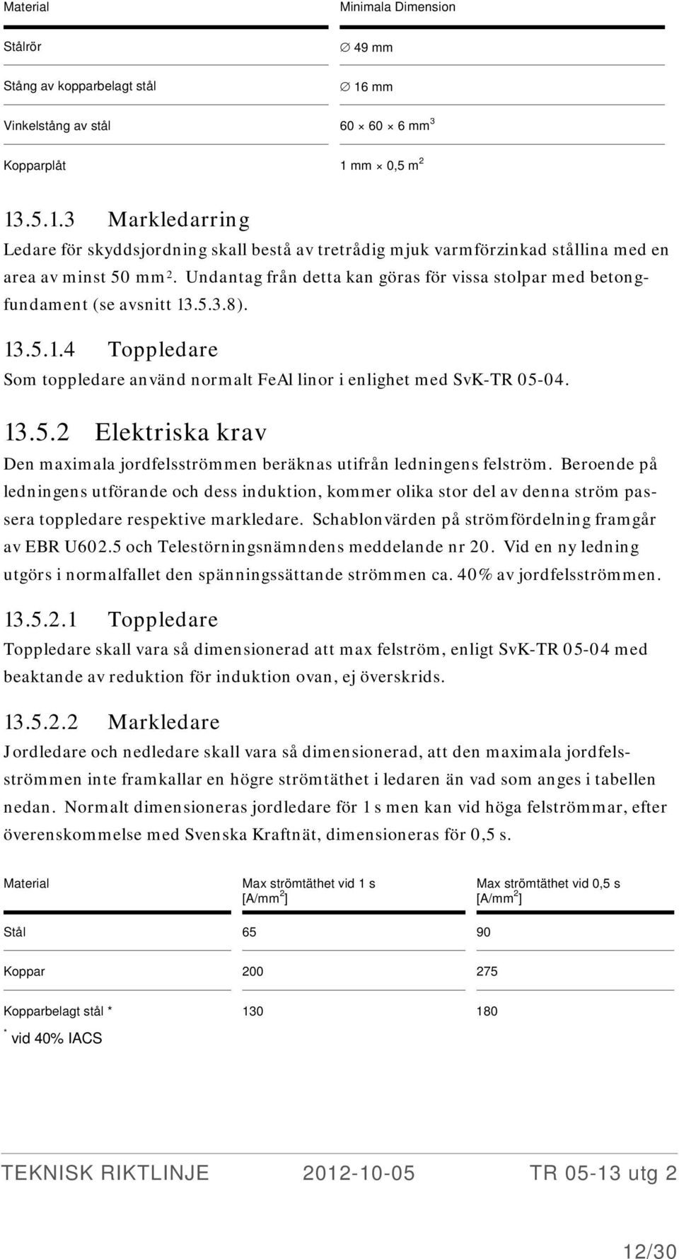 Beroende på ledningens utförande och dess induktion, kommer olika stor del av denna ström passera toppledare respektive markledare. Schablonvärden på strömfördelning framgår av EBR U602.