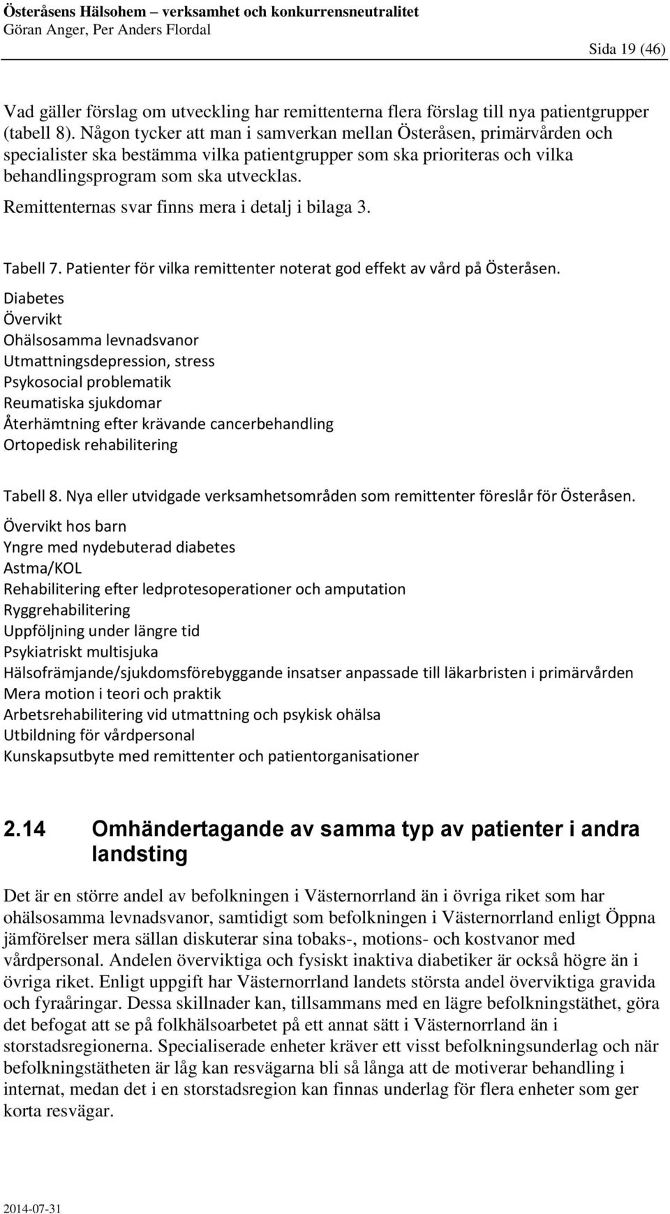 Remittenternas svar finns mera i detalj i bilaga 3. Tabell 7. Patienter för vilka remittenter noterat god effekt av vård på Österåsen.