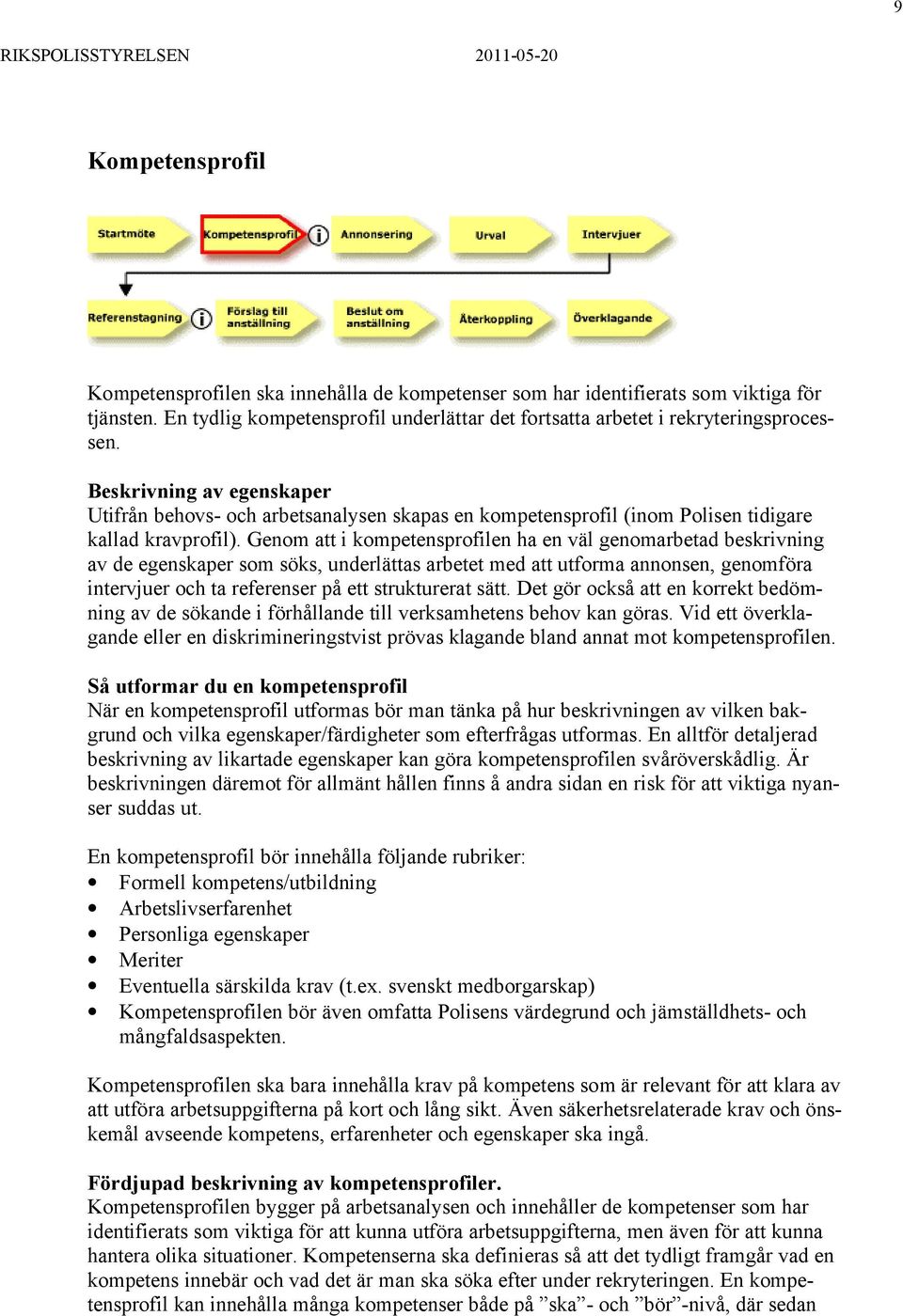 Beskrivning av egenskaper Utifrån behovs- och arbetsanalysen skapas en kompetensprofil (inom Polisen tidigare kallad kravprofil).