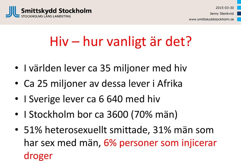 lever i Afrika I Sverige lever ca 6 640 med hiv I Stockholm bor