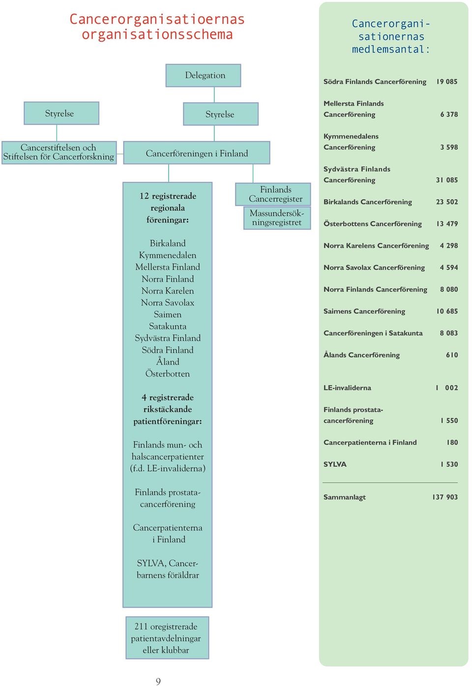 Saimen Satakunta Sydvästra Finland Södra Finland Åland Österbotten 4 registrerade rikstäckande patientföreningar: Finlands Cancerregister Massundersökningsregistret Kymmenedalens Cancerförening 3 598