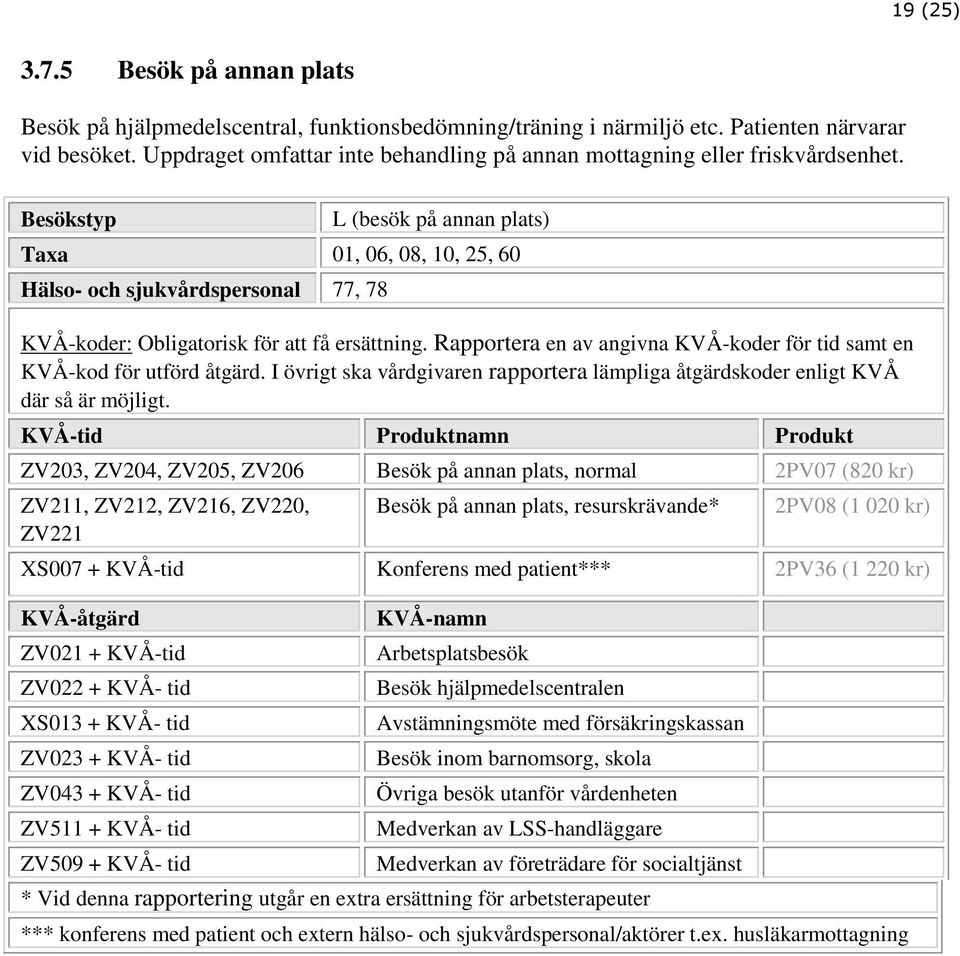 Rapportera en av angivna KVÅ-koder för tid samt en KVÅ-kod för utförd åtgärd. I övrigt ska vårdgivaren rapportera lämpliga åtgärdskoder enligt KVÅ där så är möjligt.