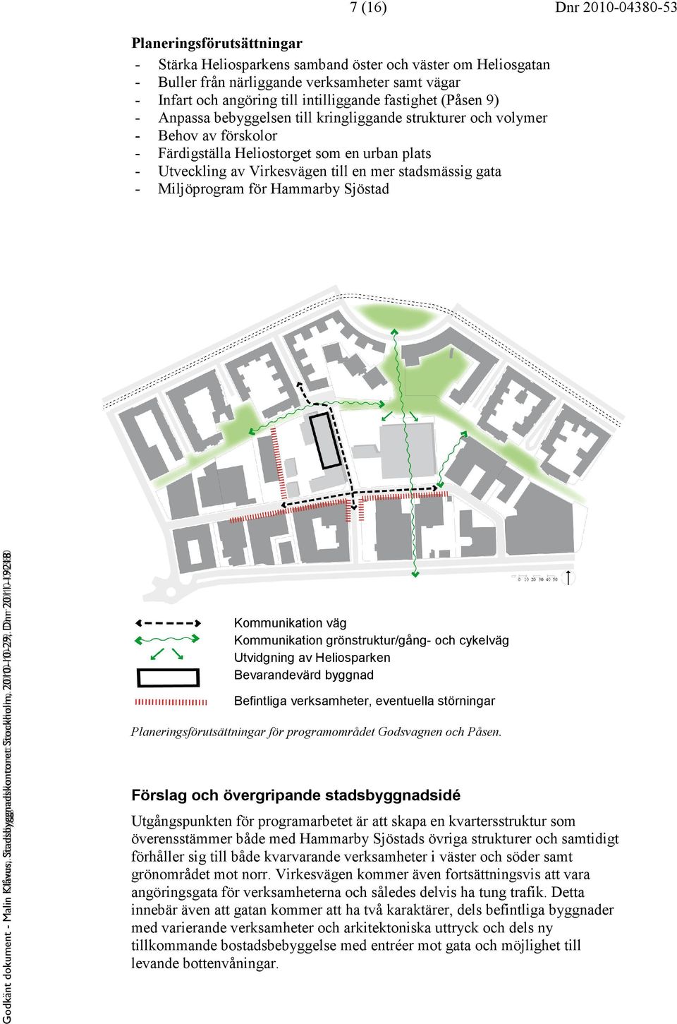 en mer stadsmässig gata - Miljöprogram för Hammarby Sjöstad Kommunikation väg Kommunikation grönstruktur/gång- och cykelväg Utvidgning av Heliosparken Bevarandevärd byggnad Befintliga verksamheter,