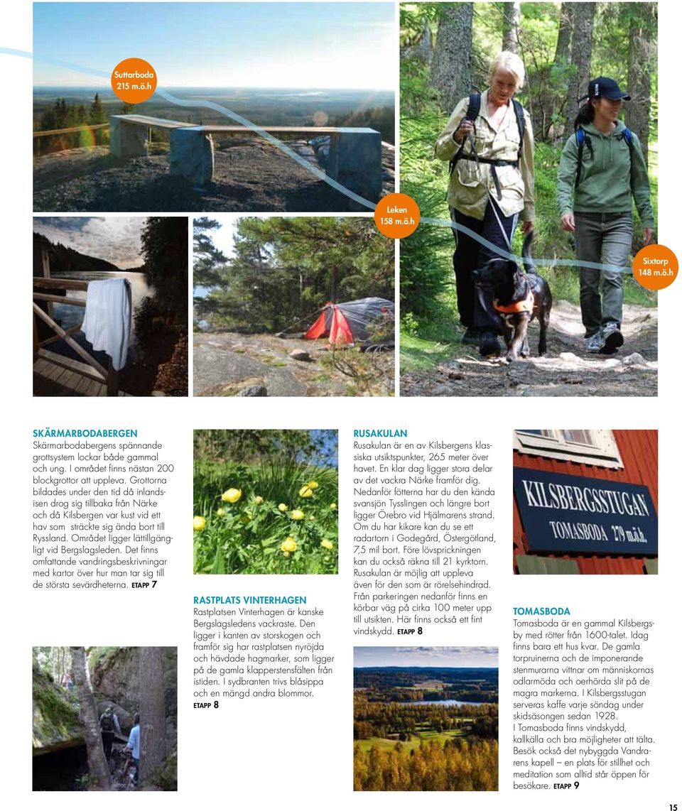 Området ligger lättillgängligt vid Bergslagsleden. Det finns omfattande vandringsbeskrivningar med kartor över hur man tar sig till de största sevärdheterna.