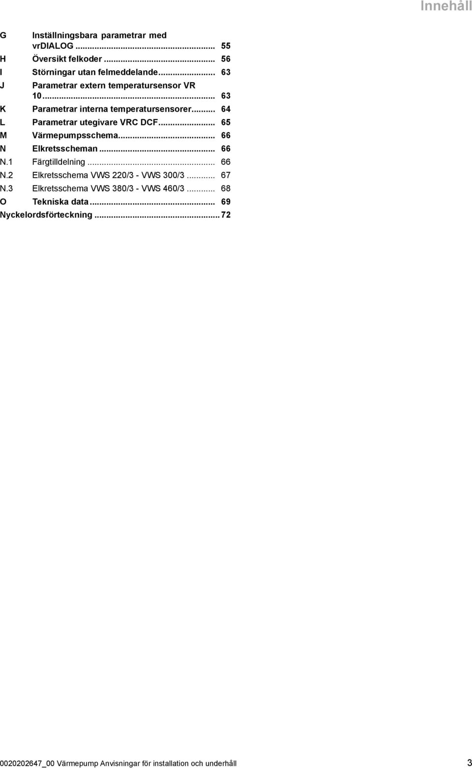 .. 65 M Värmepumpsschema... 66 N Elkretsscheman... 66 N.1 Färgtilldelning... 66 N. Elkretsschema VWS 0/ - VWS 00/... 67 N.