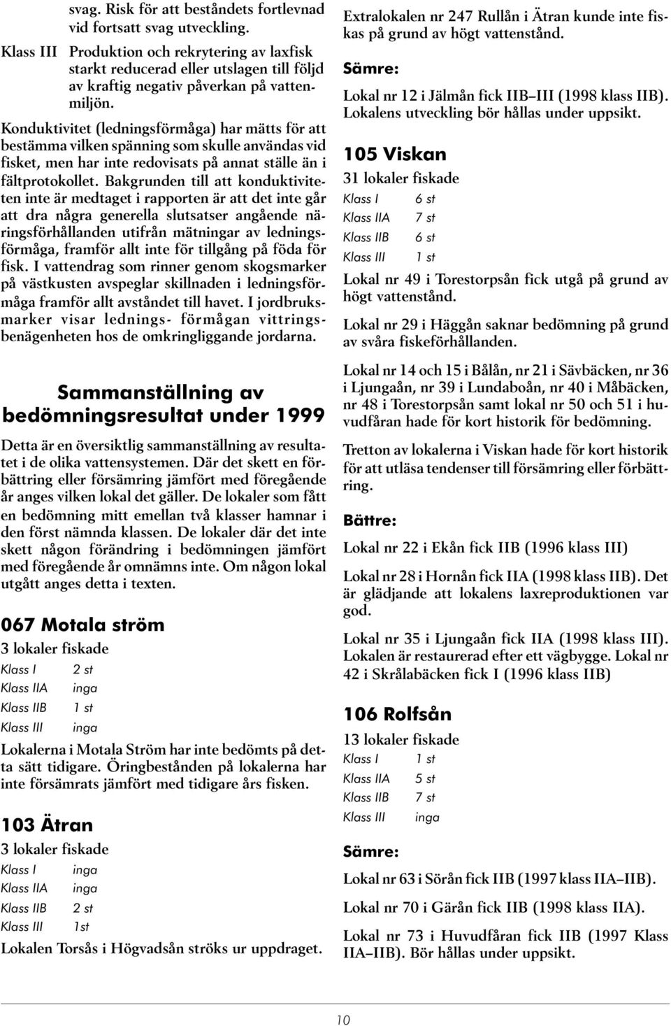 Konduktivitet (ledningsförmåga) har mätts för att bestämma vilken spänning som skulle användas vid fisket, men har inte redovisats på annat ställe än i fältprotokollet.