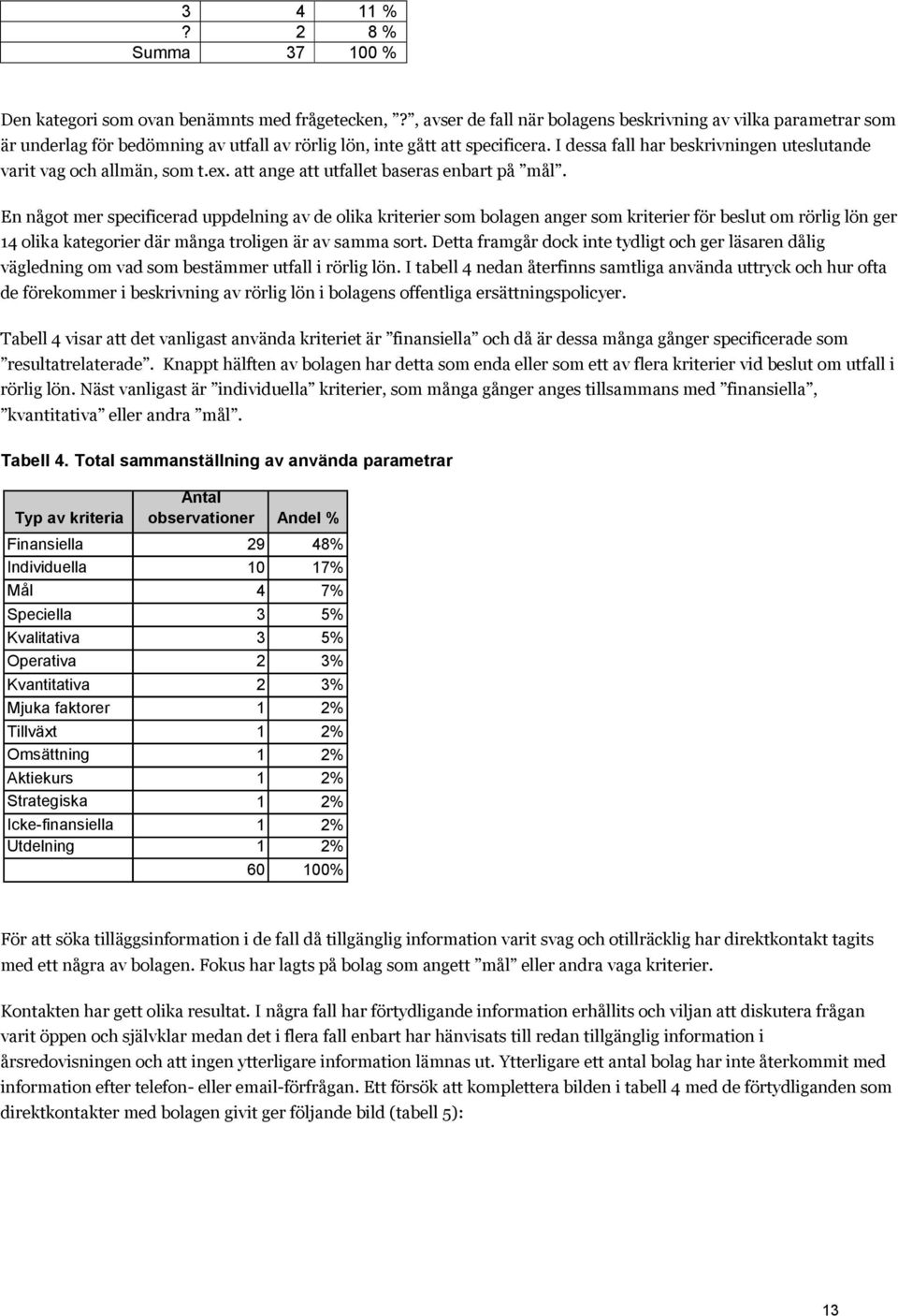 I dessa fall har beskrivningen uteslutande varit vag och allmän, som t.ex. att ange att utfallet baseras enbart på mål.