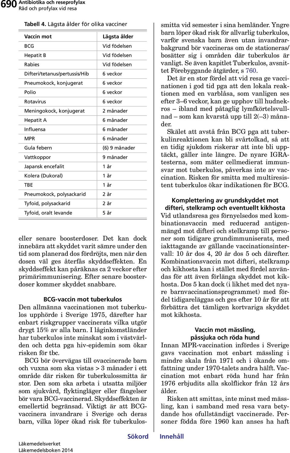 Vattkoppor Japansk encefalit Kolera (Dukoral) TBE Pneumokock, polysackarid Tyfoid, polysackarid Tyfoid, oralt levande Lägsta ålder Vid födelsen Vid födelsen Vid födelsen 6 veckor 6 veckor 6 veckor 6