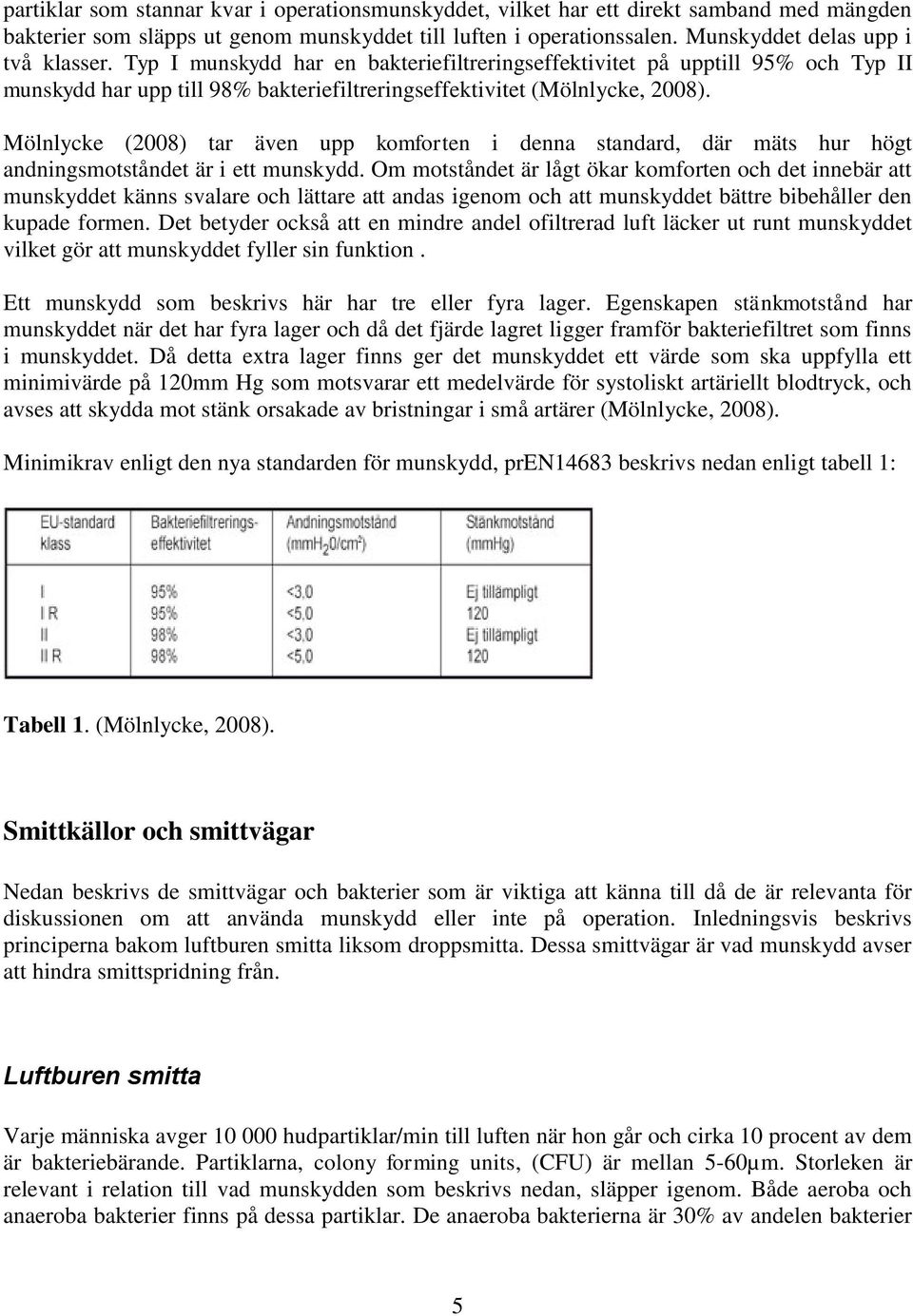 Mölnlycke (2008) tar även upp komforten i denna standard, där mäts hur högt andningsmotståndet är i ett munskydd.