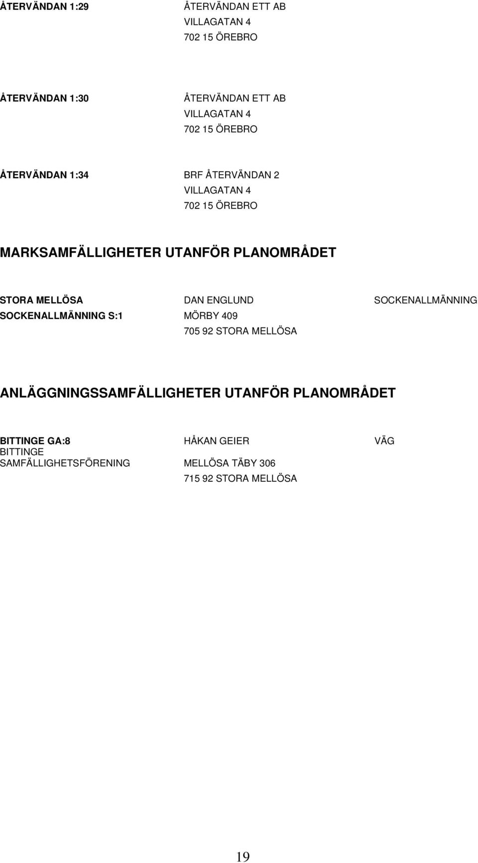 SOCKENALLMÄNNING S:1 MÖRBY 409 705 92 STORA MELLÖSA ANLÄGGNINGSSAMFÄLLIGHETER UTANFÖR